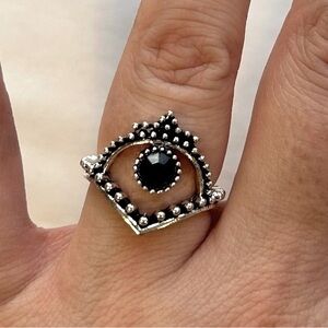 Yicen Bohemian Silver Ring with Black Stone Size 8